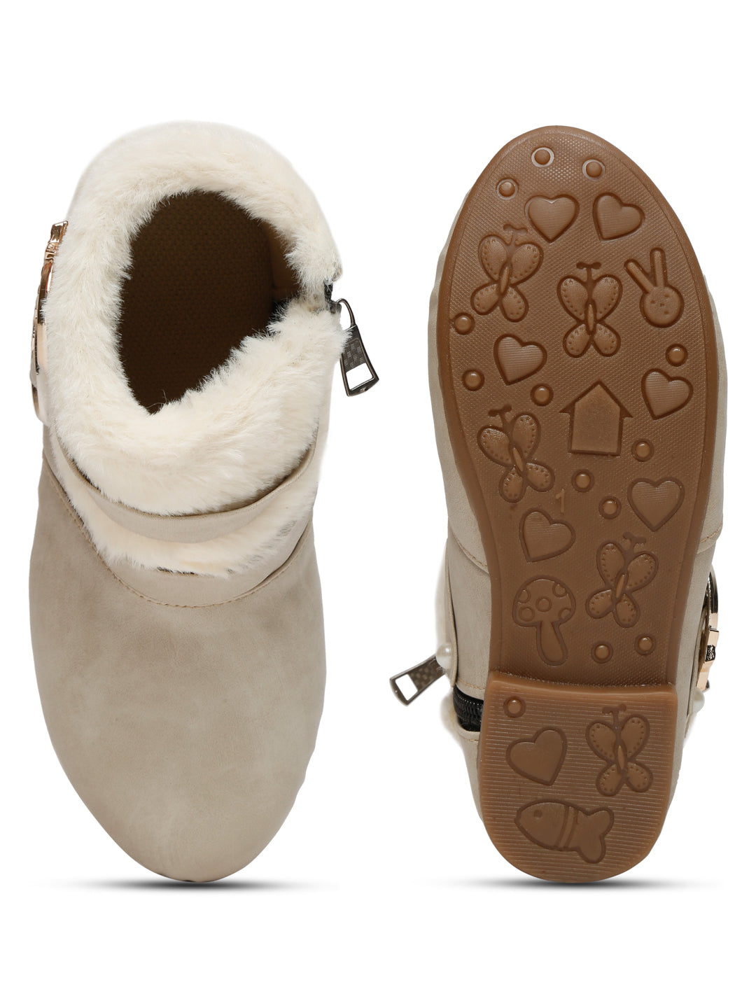 Tiny Bugs Girls Ankle Length Furr Boots - Off White