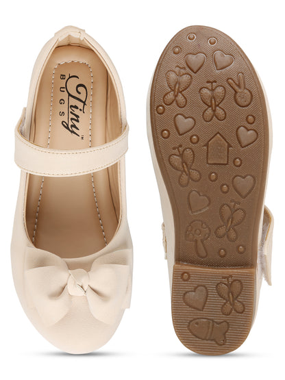Tiny Bugs Girls Party Wear Embellished Ballerinas- Off White