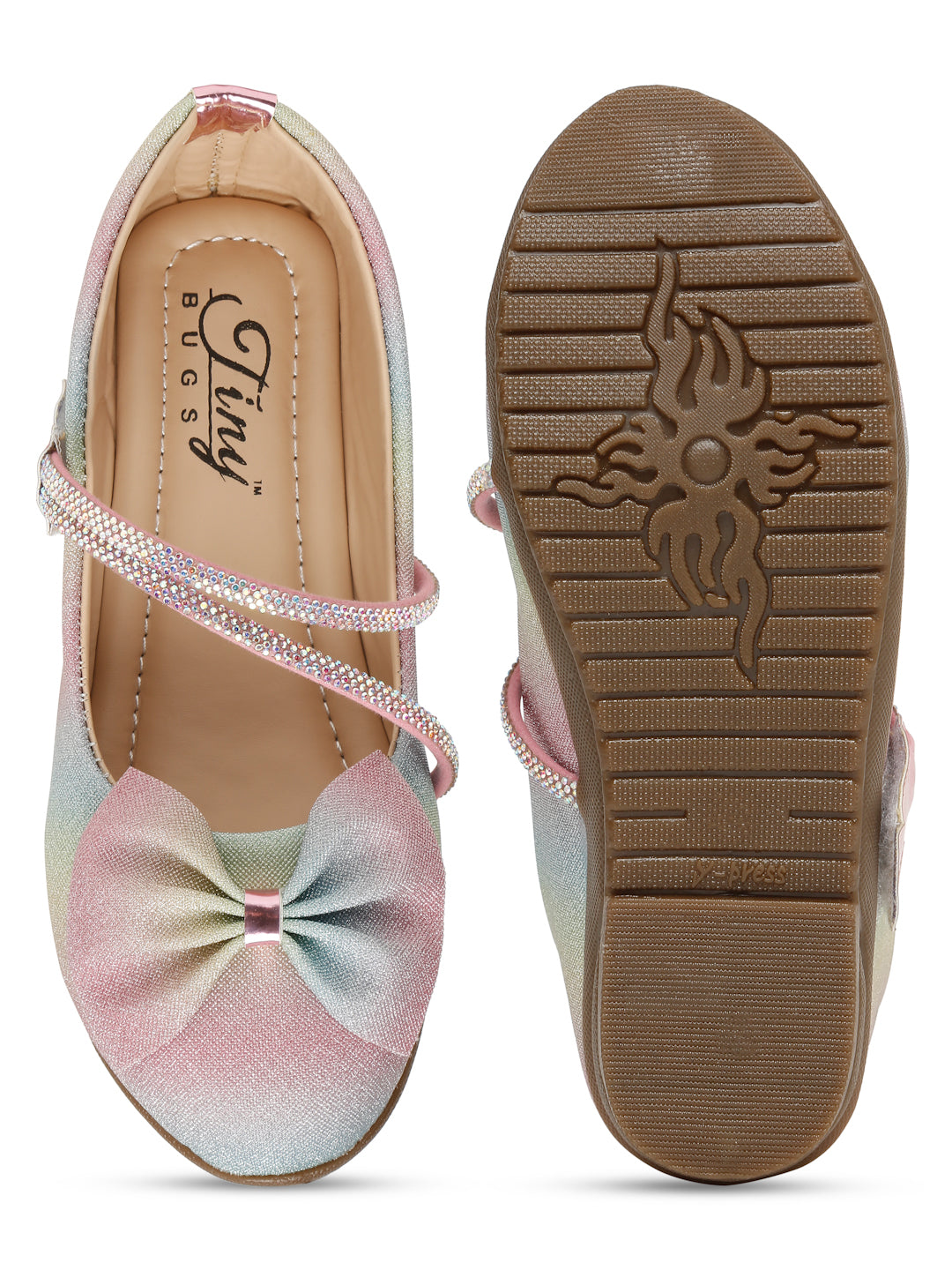 Tiny Bugs Girls Party Wear Embellished Ballerinas- Multi