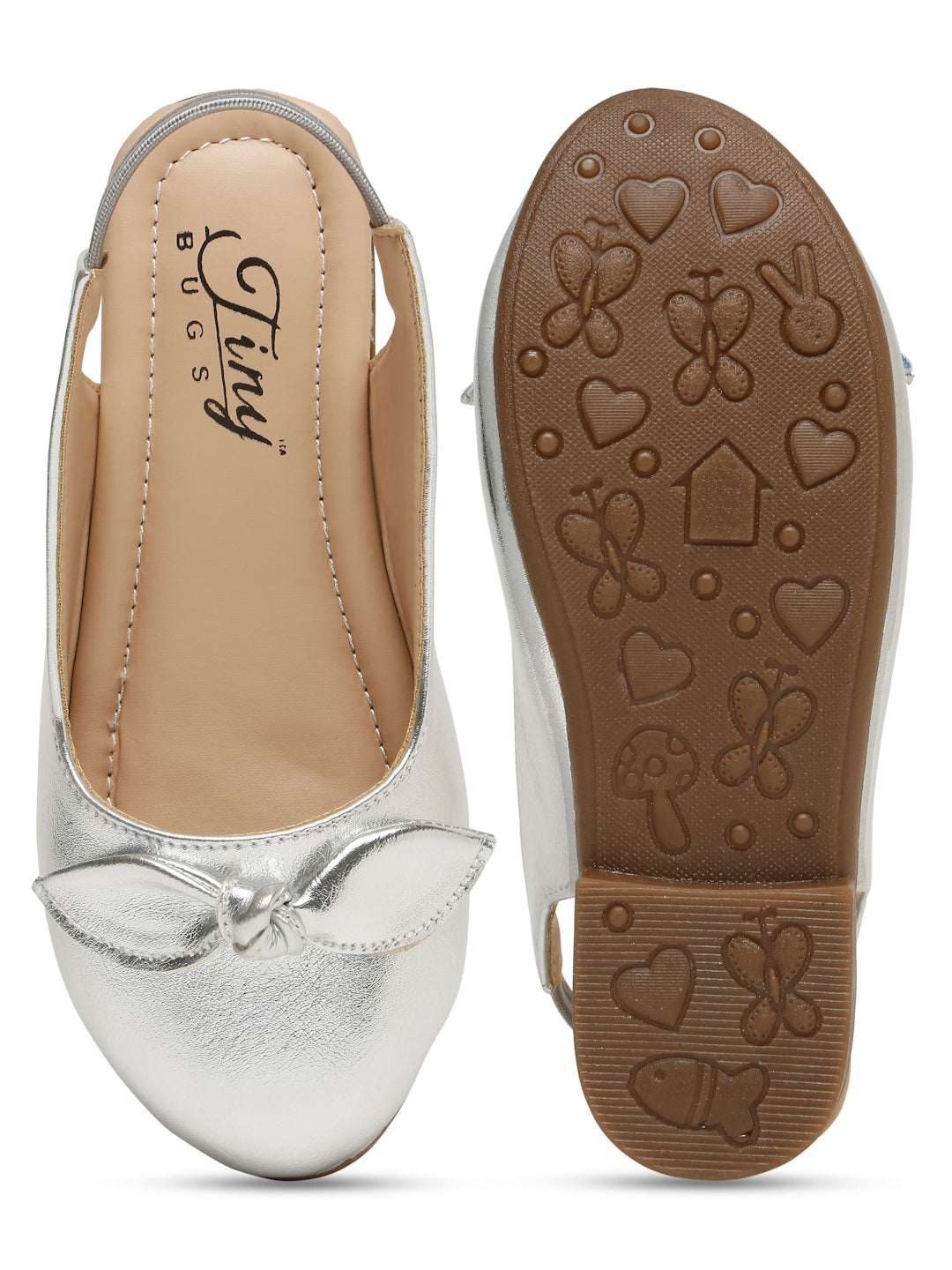 Tint Bugs Girls Back Open Embellished Ballerinas - Sliver