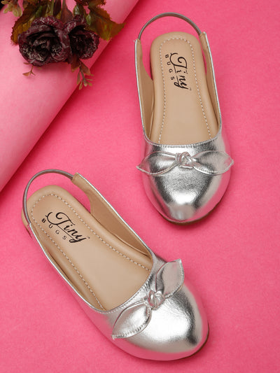 Tiny Bugs Girls Back Open Embellished Ballerinas - Silver