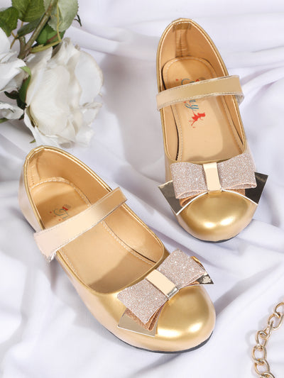 Tiny Bugs Girls Party Wear Embellished Ballerinas - Gold
