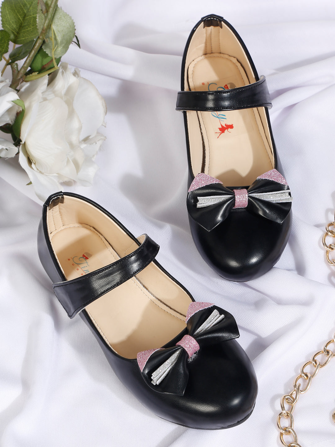 Tiny Bugs Girls Party Wear Embellished Ballerinas - Black