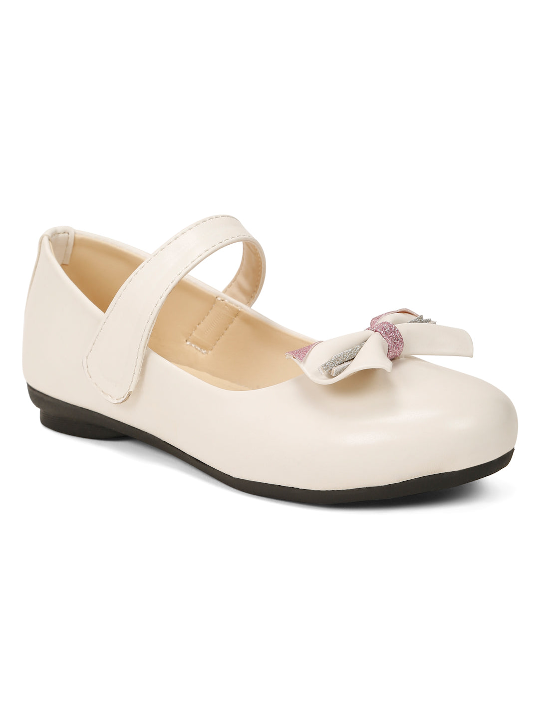 Tiny Bugs Girls Party Wear Embellished Ballerinas- White
