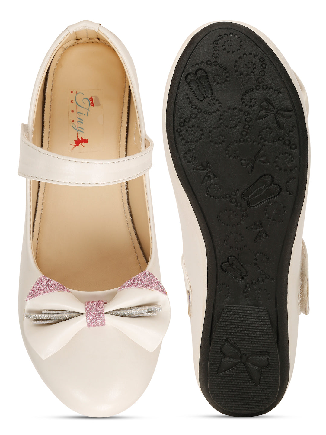 Tiny Bugs Girls Party Wear Embellished Ballerinas- White