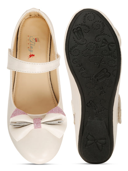 Tiny Bugs Girls Party Wear Embellished Ballerinas- White