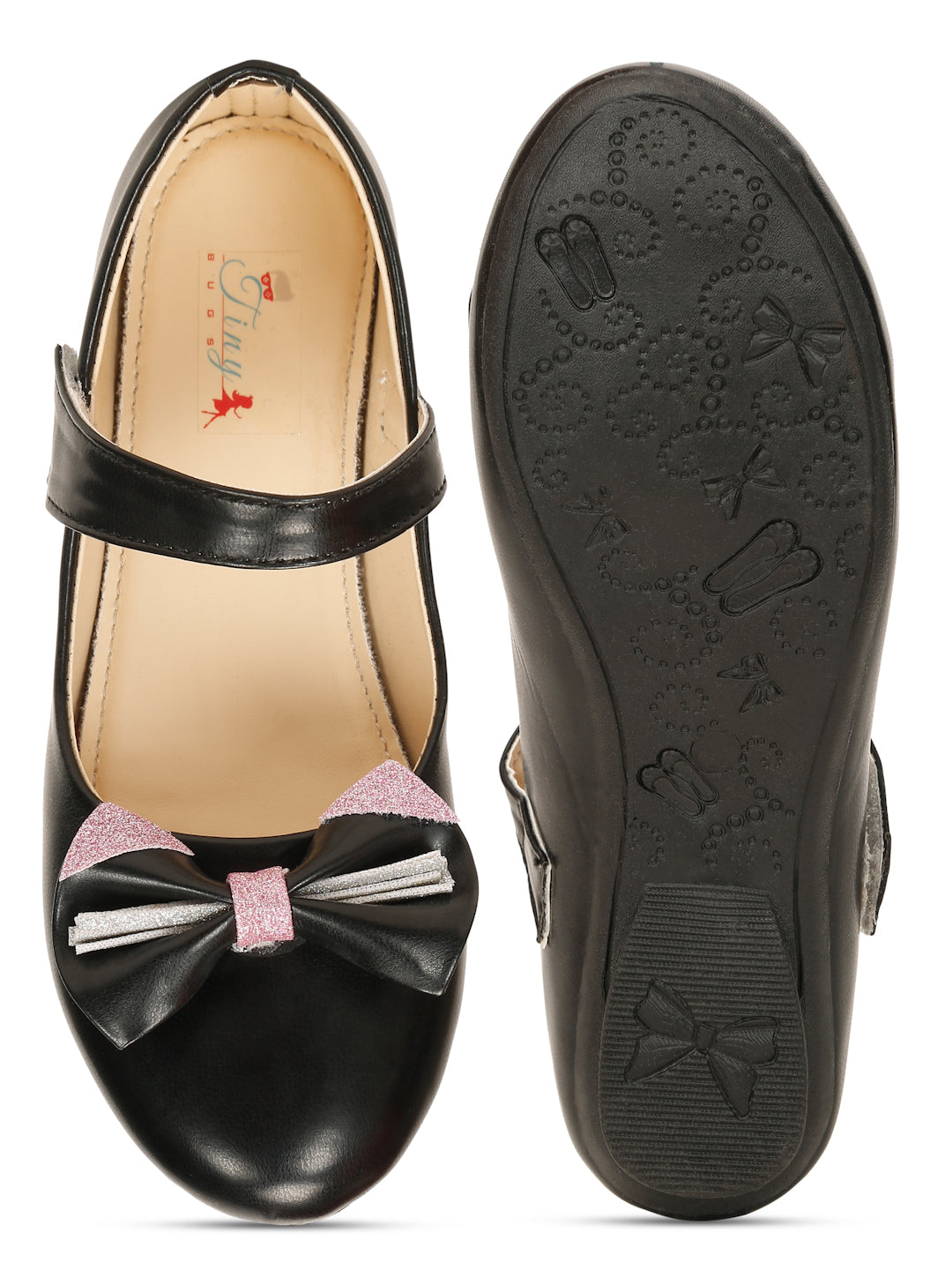 Tiny Bugs Girls Party Wear Embellished Ballerinas - Black