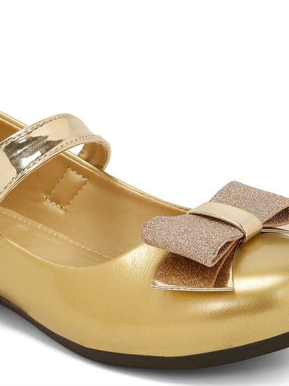 Tiny Bugs Girls Party Wear Embellished Ballerinas - Gold
