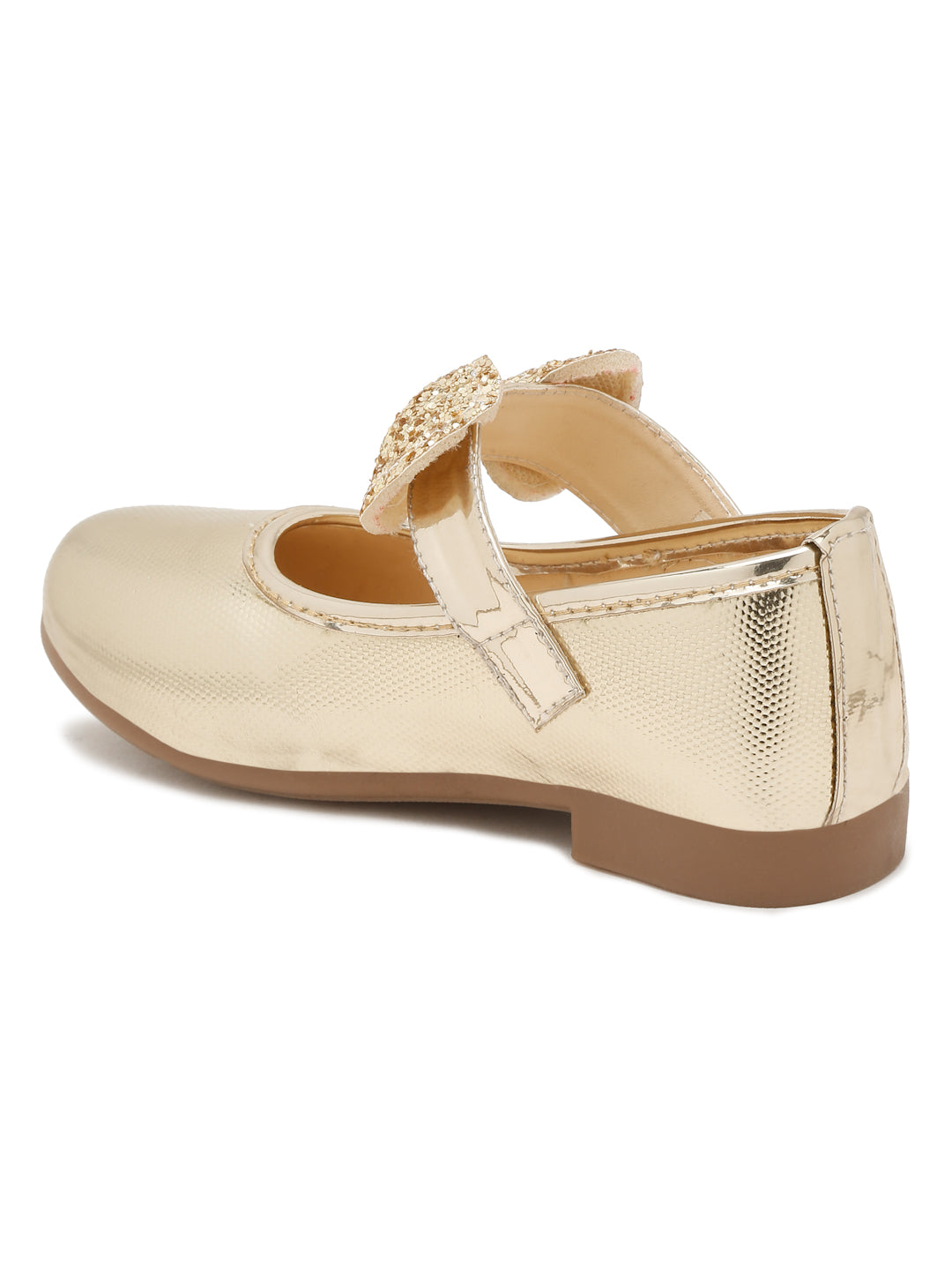 Tiny Bugs Girls Bow Applique Ballerinas - Gold