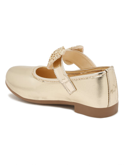 Tiny Bugs Girls Bow Applique Ballerinas - Gold