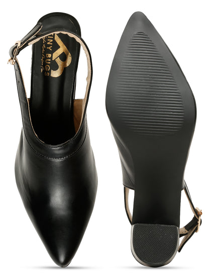 Tiny Bugs Women Closed Block Heels Sandals - Black