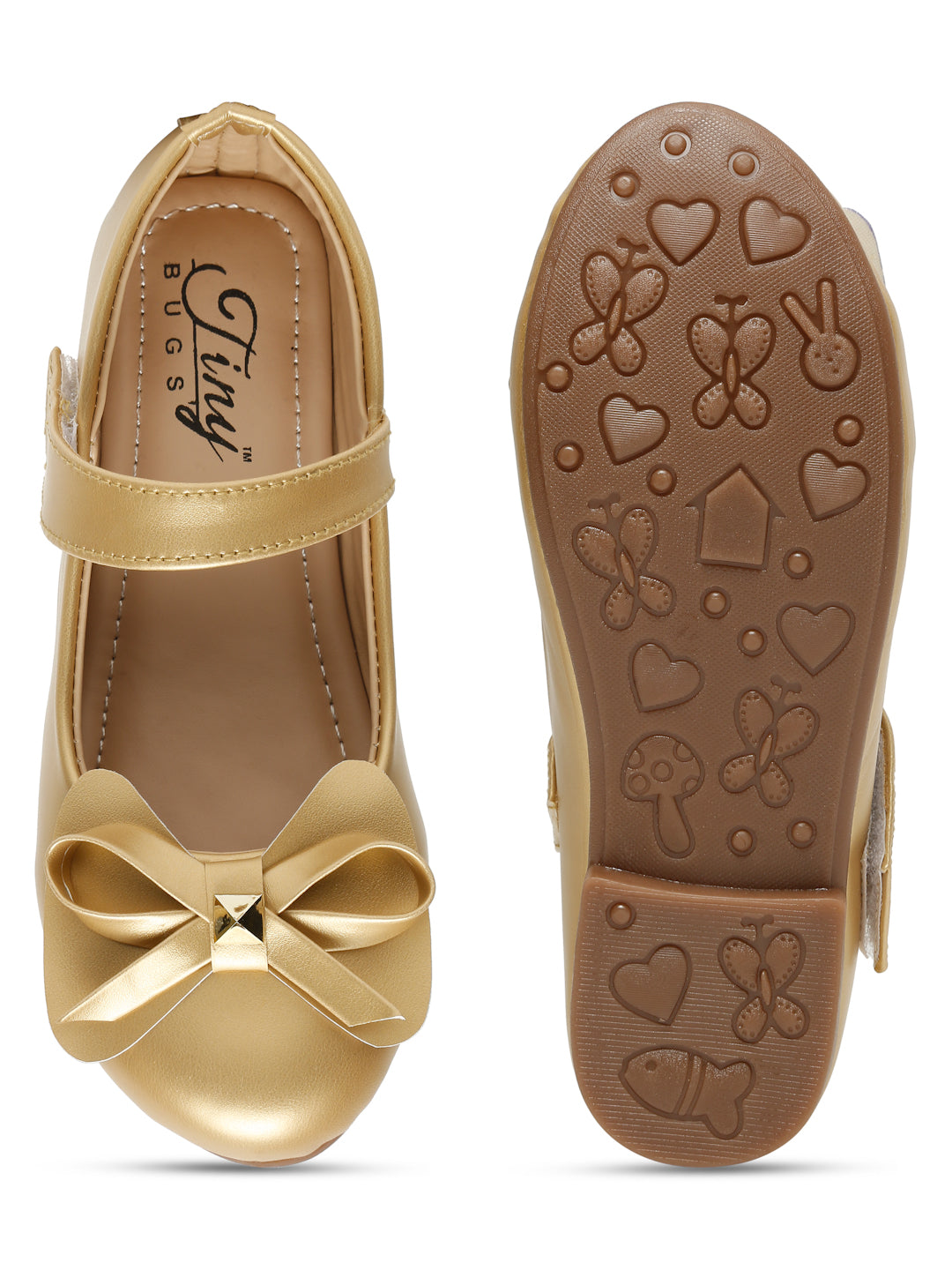 Tint Bugs Girls Party Wear Embellished Ballerinas - Gold