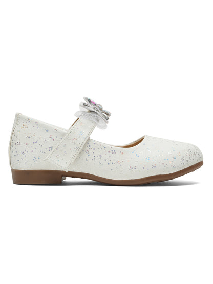 Tiny Bugs Girls Party Wear Embellished Ballerinas - White