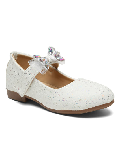 Tiny Bugs Girls Party Wear Embellished Ballerinas - White