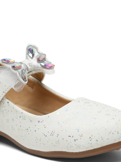 Tiny Bugs Girls Party Wear Embellished Ballerinas - White