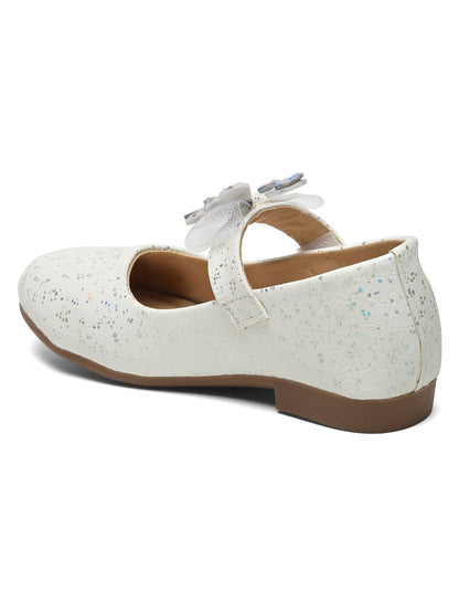 Tiny Bugs Girls Party Wear Embellished Ballerinas - White