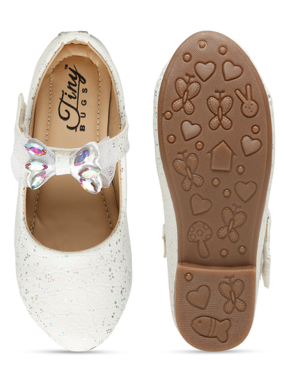 Tiny Bugs Girls Party Wear Embellished Ballerinas - White