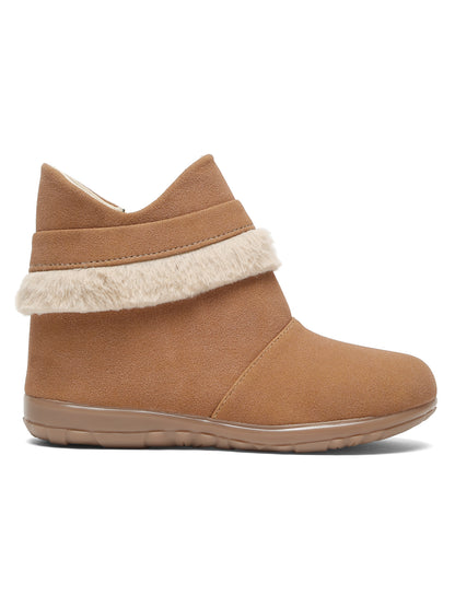 Tiny Bugs Girls Party Wear Fur Boots - Peach