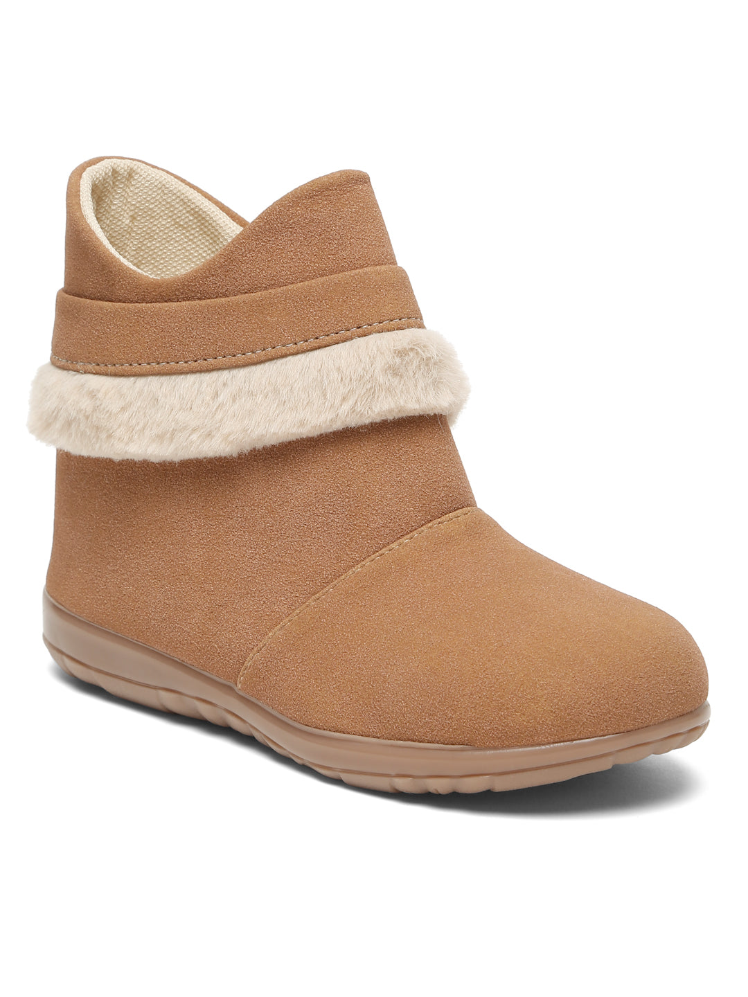 Tiny Bugs Girls Party Wear Fur Boots - Peach