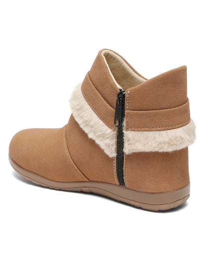 Tiny Bugs Girls Party Wear Fur Boots - Peach