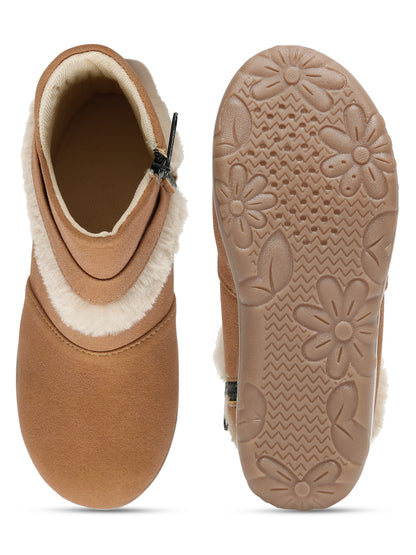 Tiny Bugs Girls Party Wear Fur Boots - Peach