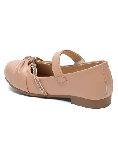 Tiny Bugs Girls Party Wear Embellished Ballerinas - Peach