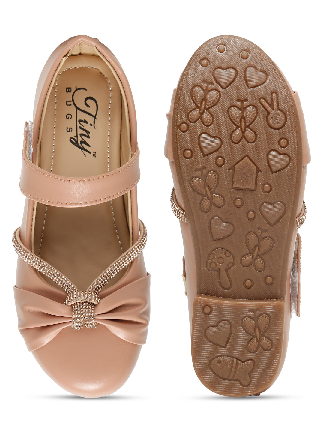 Tiny Bugs Girls Party Wear Embellished Ballerinas - Peach