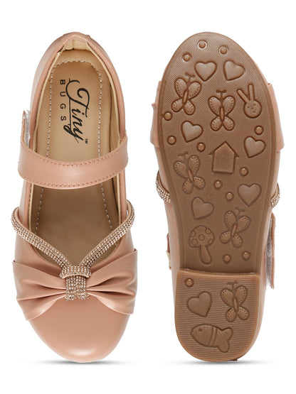 Tiny Bugs Girls Party Wear Embellished Ballerinas - Peach