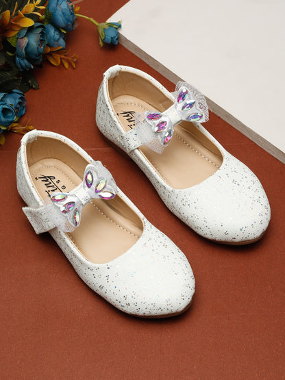 Tiny Bugs Girls Party Wear Embellished Ballerinas - White