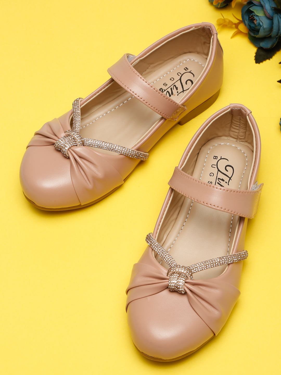 Tiny Bugs Girls Party Wear Embellished Ballerinas - Peach