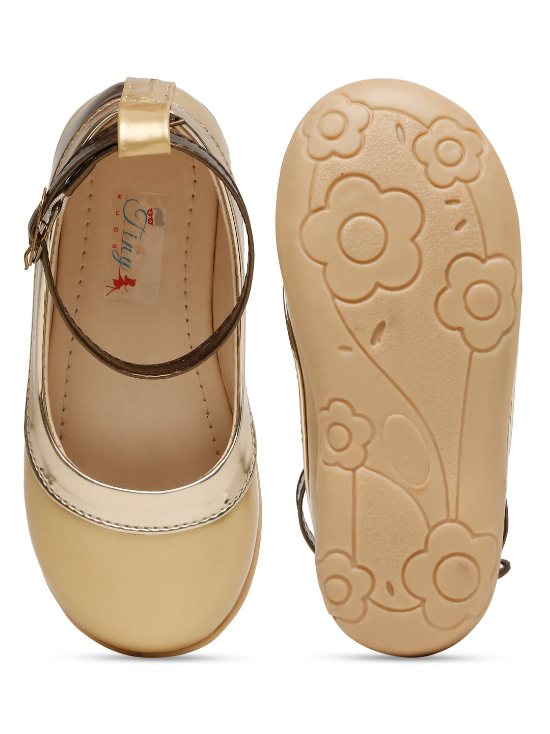 Tiny Bugs Girls Party Wear Ballerians- Gold