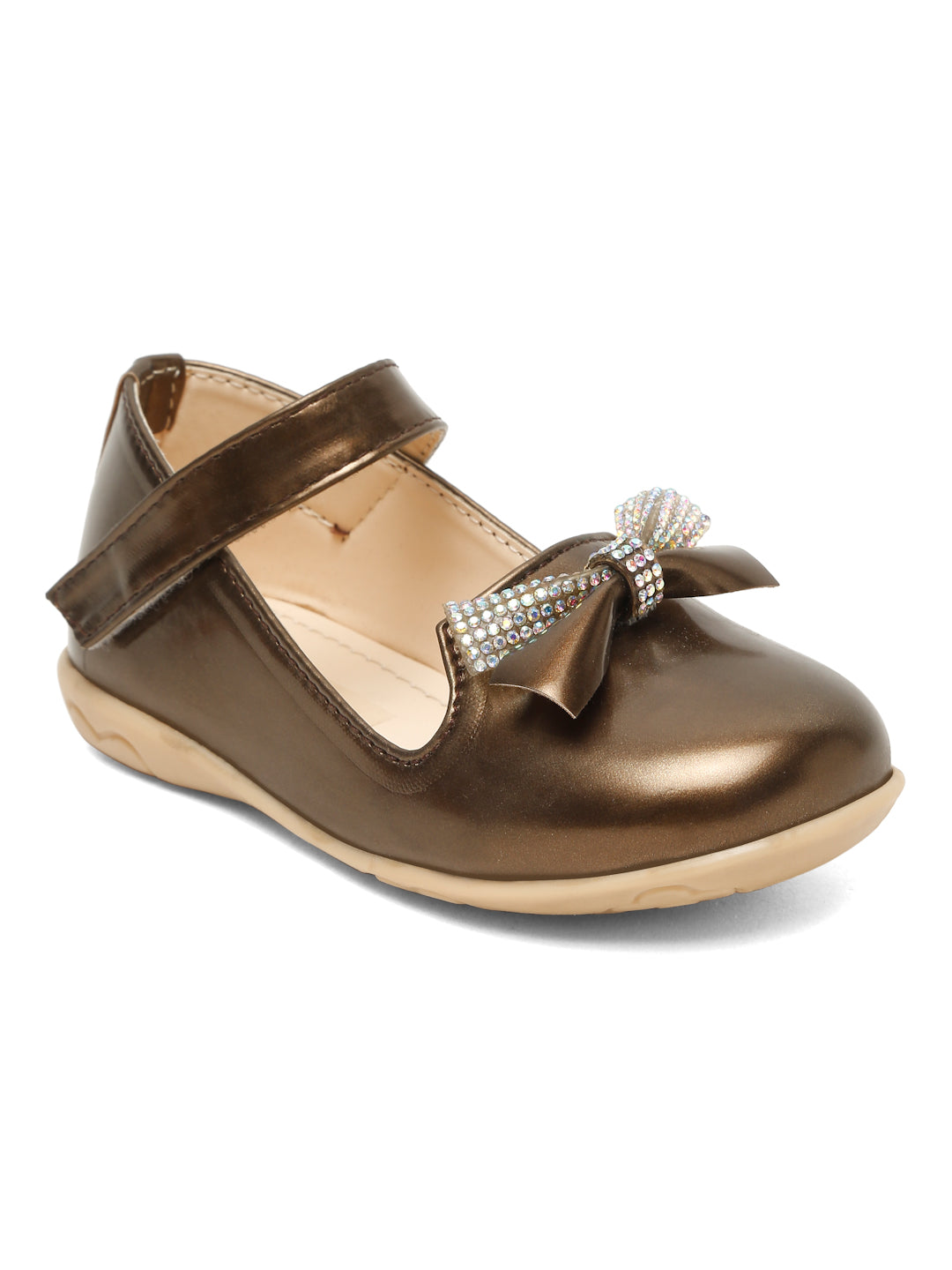 Tiny Bugs Girls Tie Embellished Ballerinas - Dark Brown