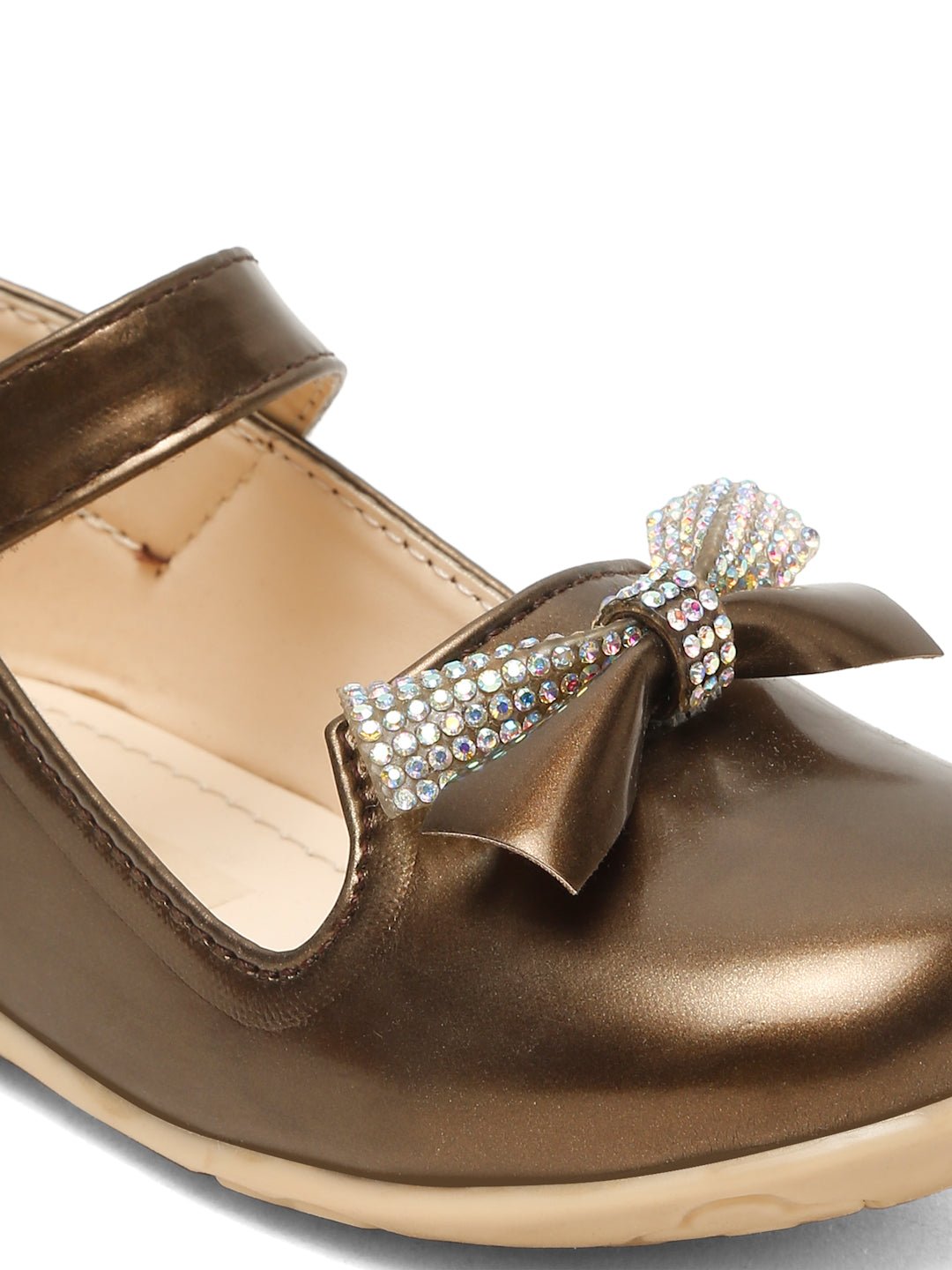 Tiny Bugs Girls Tie Embellished Ballerinas - Dark Brown