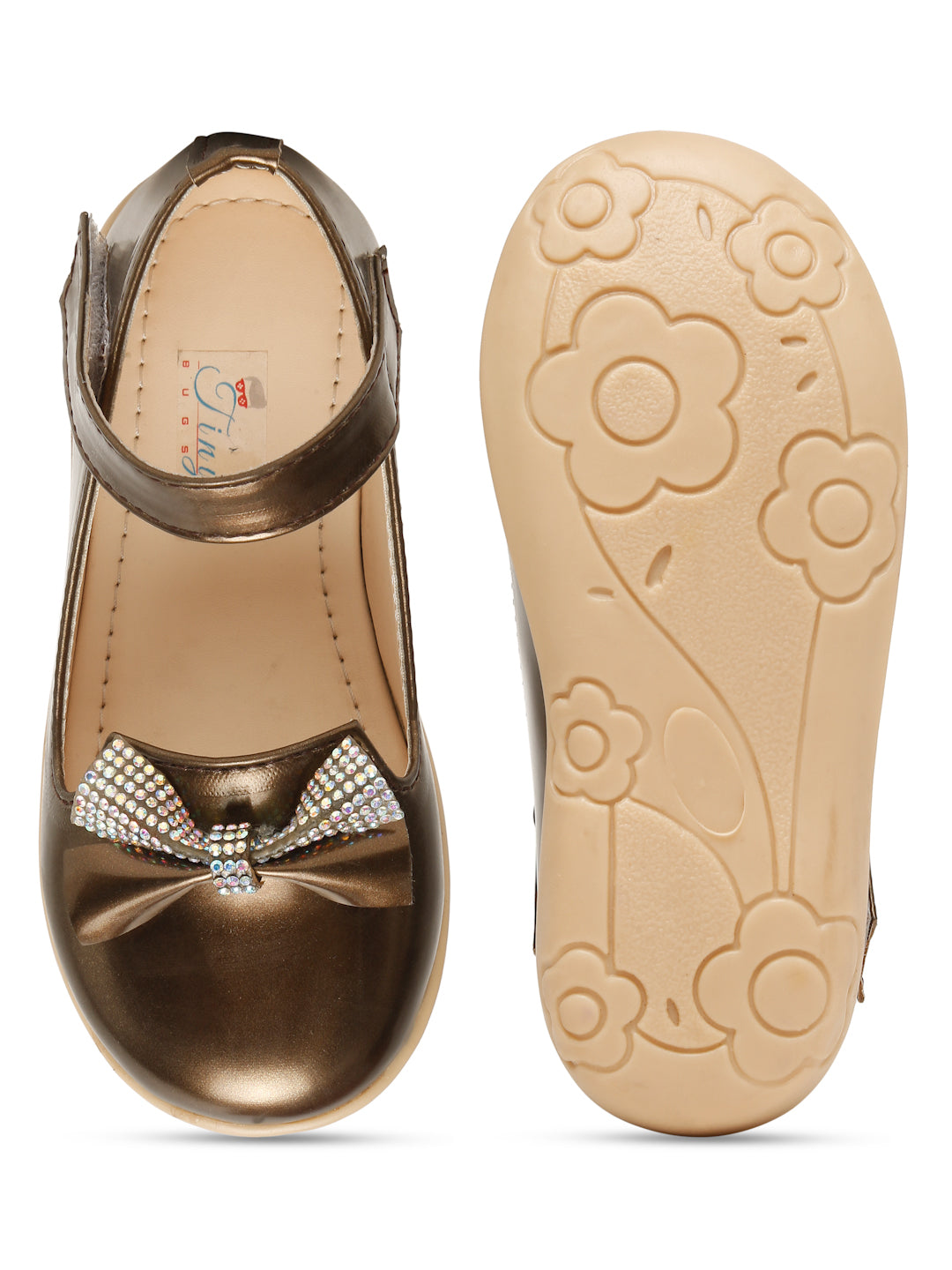 Tiny Bugs Girls Tie Embellished Ballerinas - Dark Brown