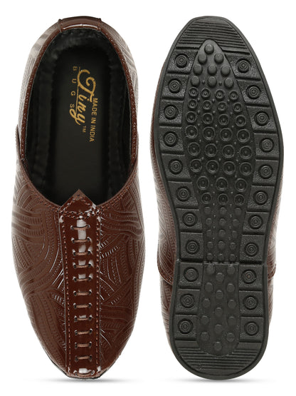 Tiny Bugs Boys Ethnic Wear Mojaris - Brown