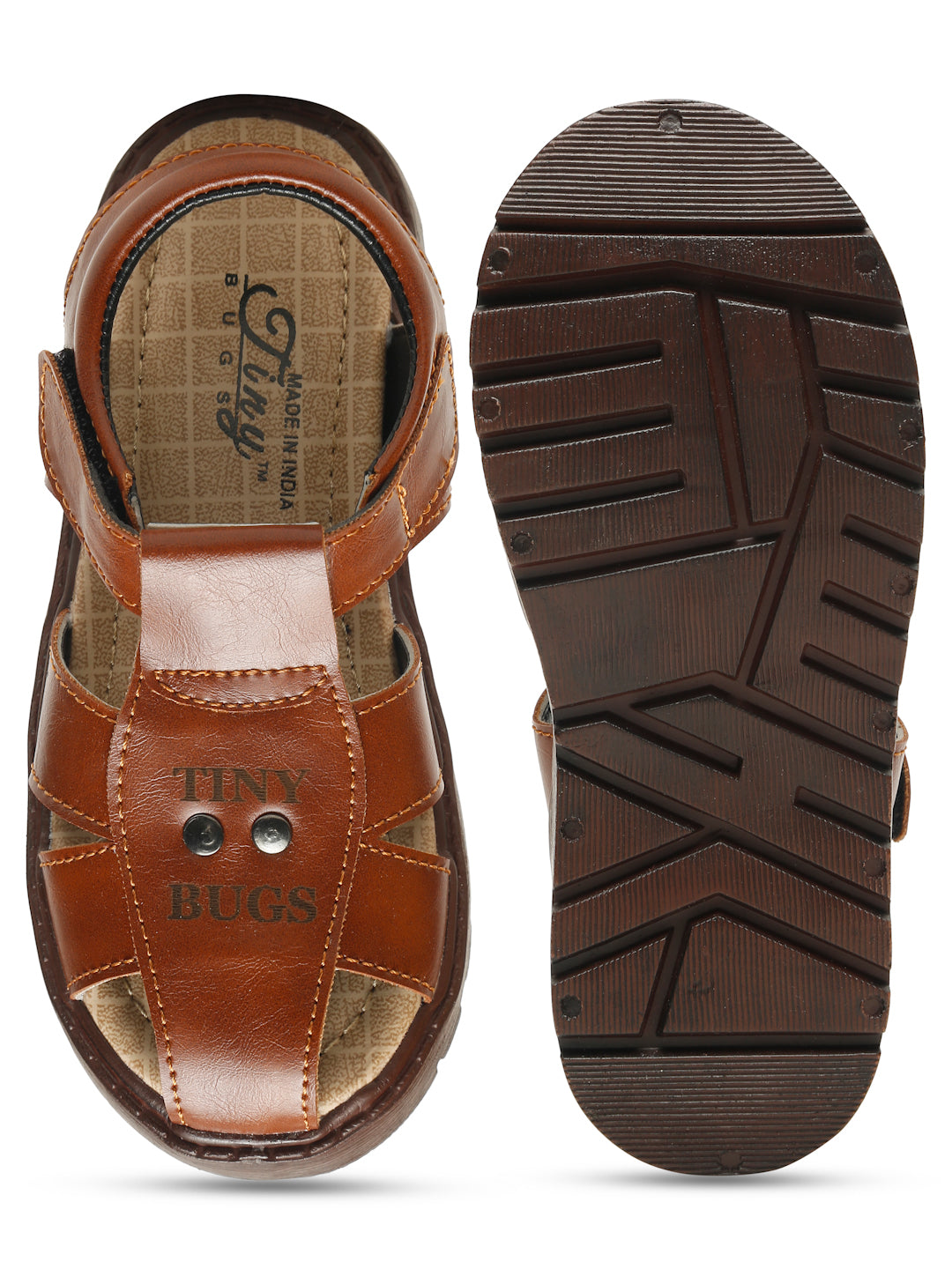 Tiny Bugs Boys Casual Velcro Sandals - Tan