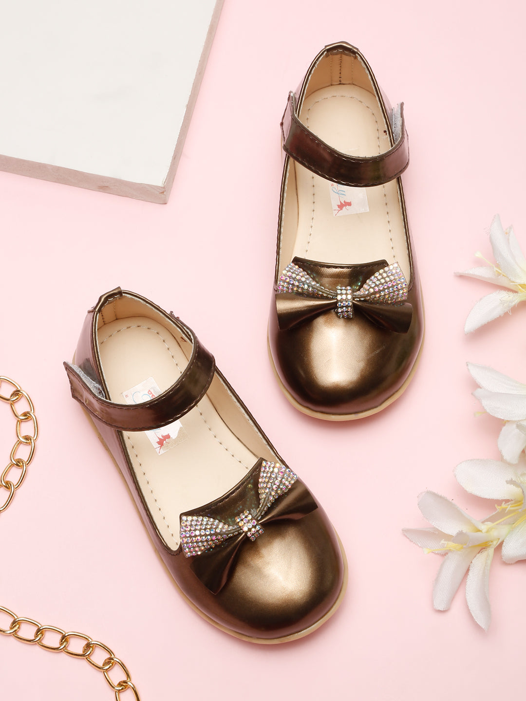 Tiny Bugs Girls Tie Embellished Ballerinas - Dark Brown