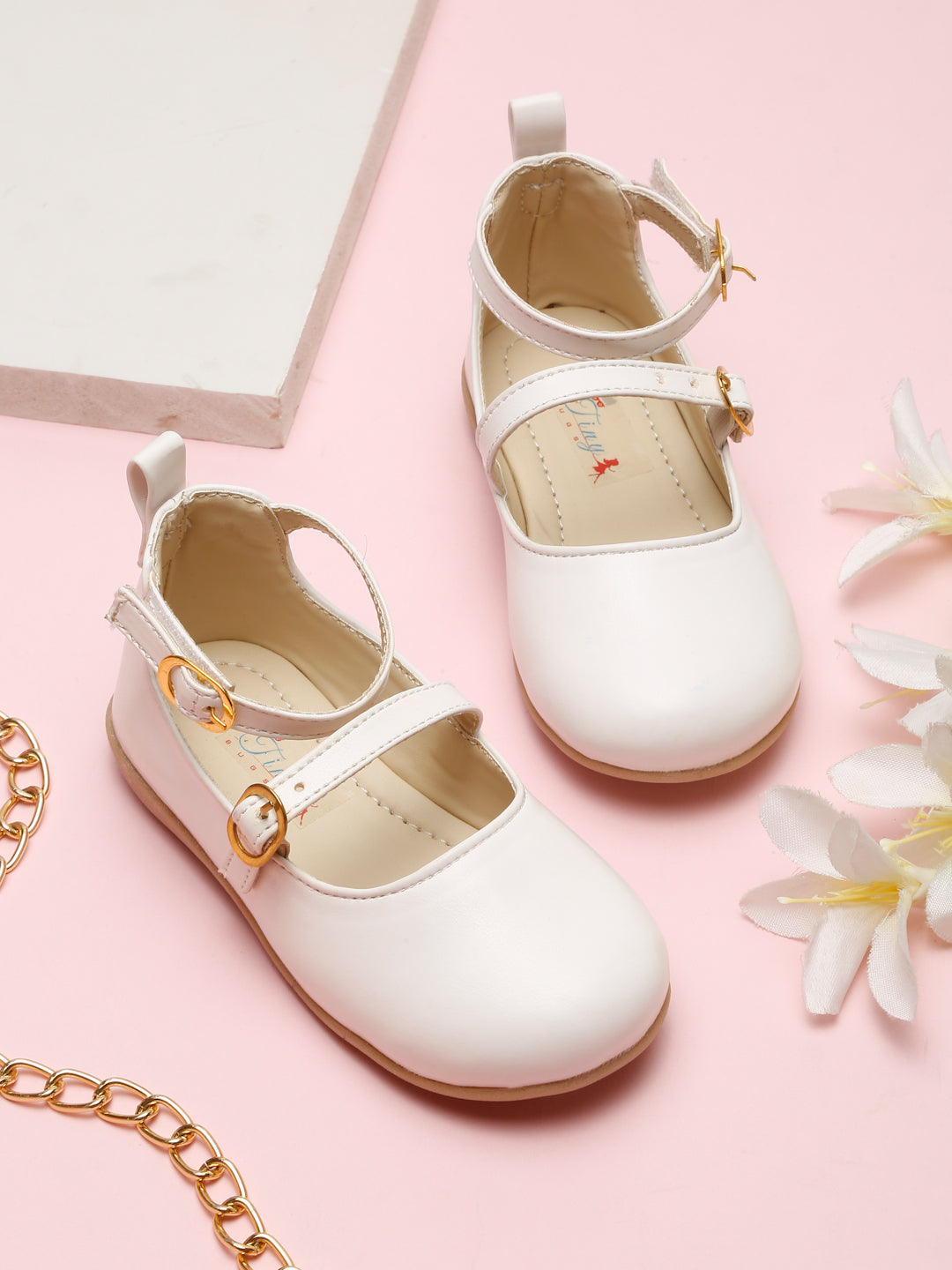 Tiny Bugs Double Strap Ballerinas - White