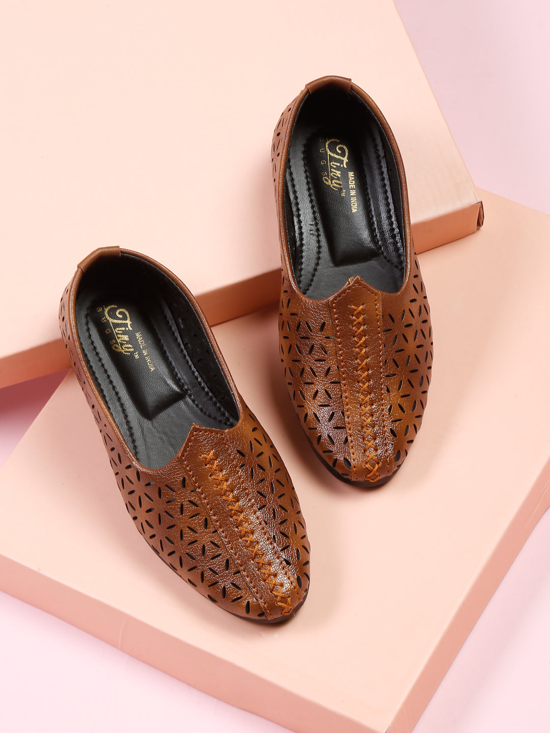 Tiny Bugs Boys Ethnic Mojaris- Tan