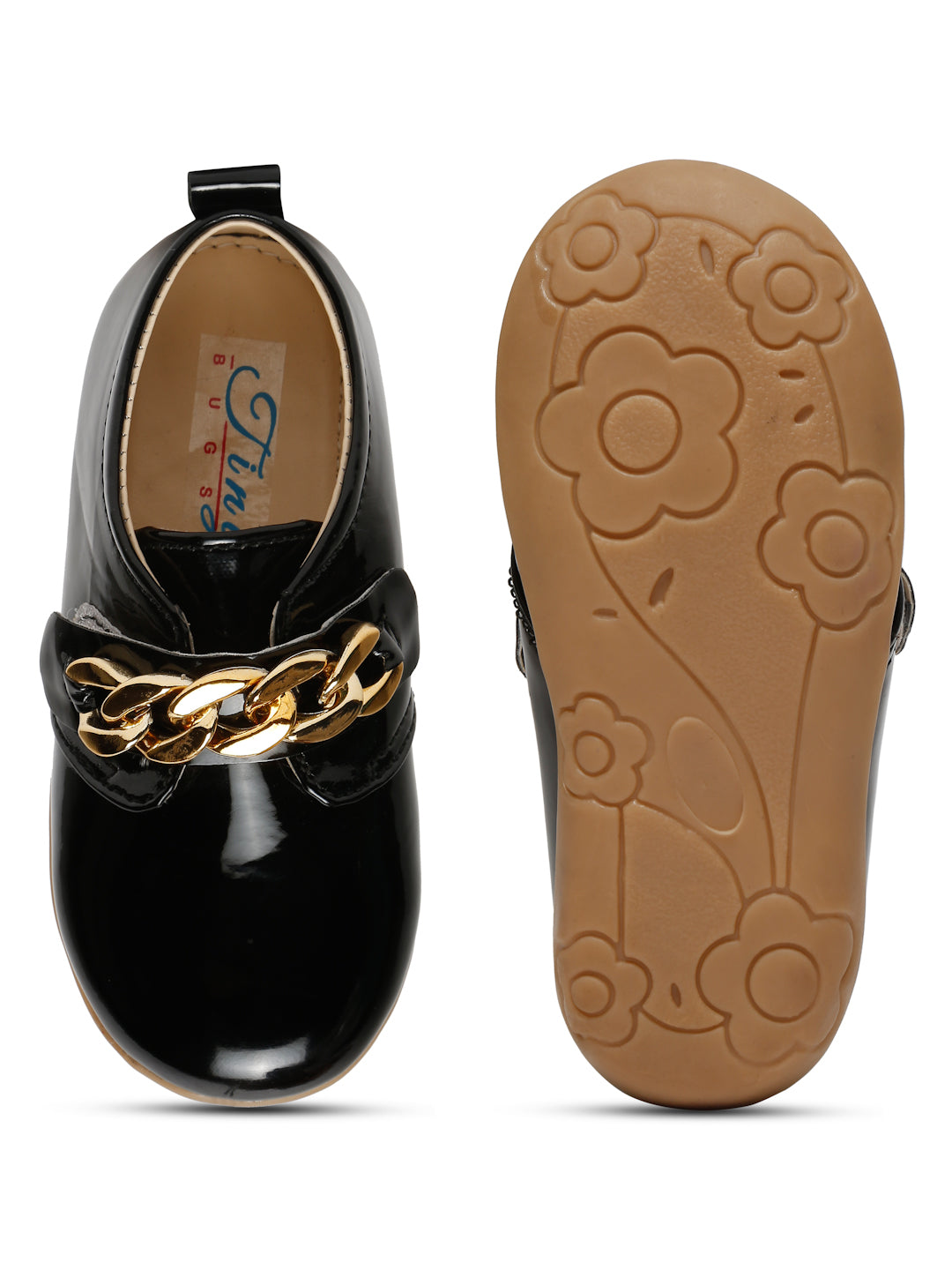 Tiny Bugs Girls Chain Embellished Ballerinas - Black