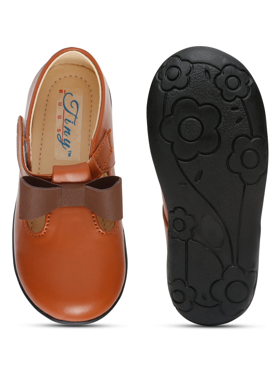 Tiny Bugs Girls Bow Embellished Ballerians - Brown