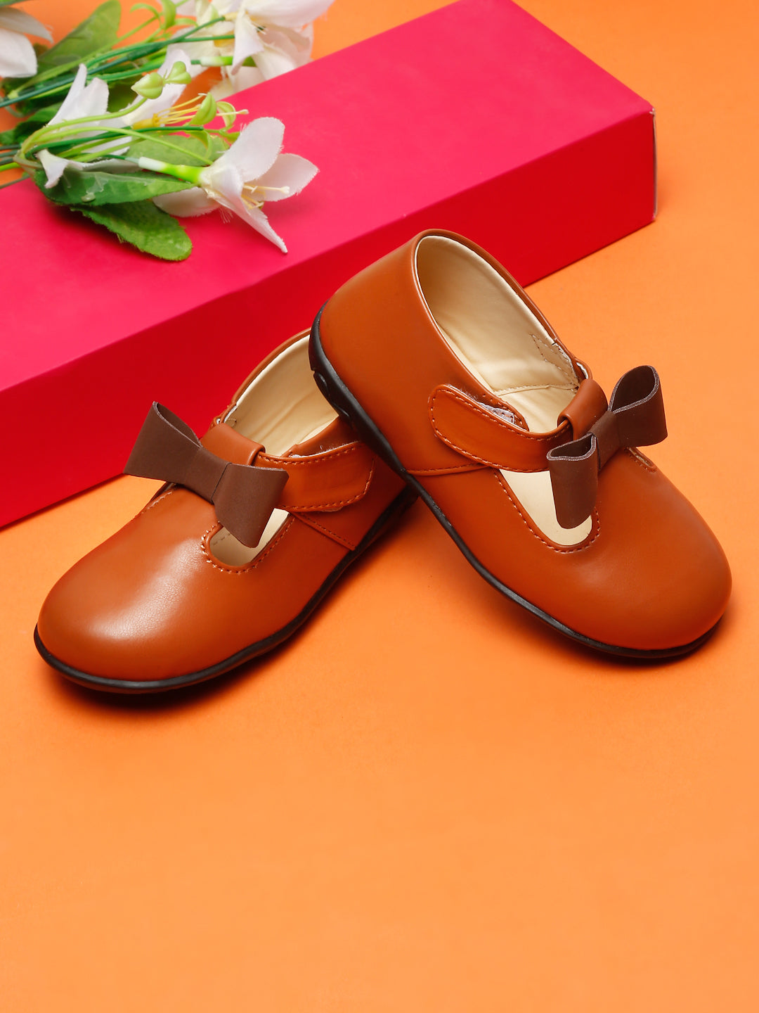 Tiny Bugs Girls Bow Embellished Ballerians - Brown