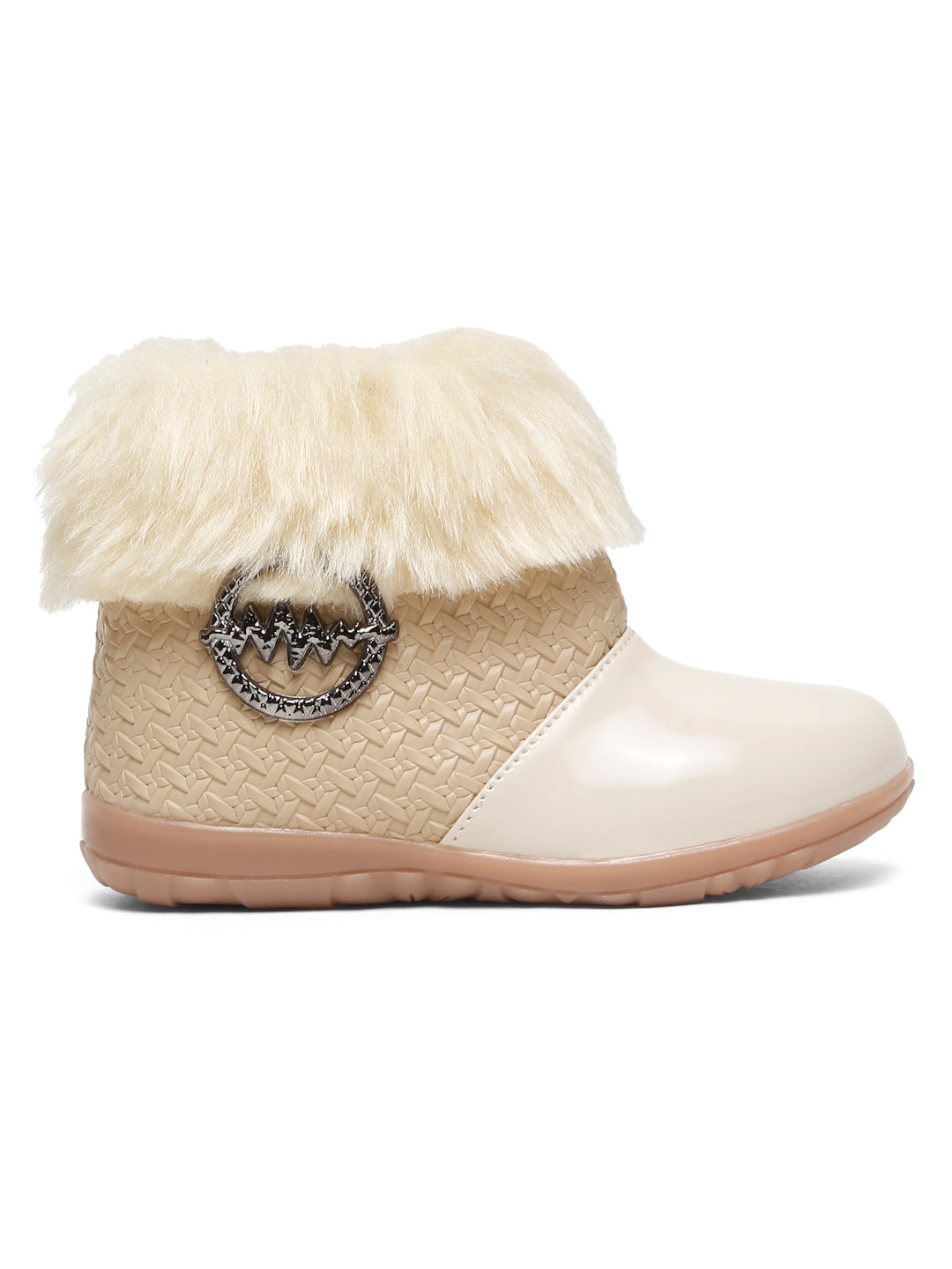 Tiny Bugs Girls Party Wear Embellished Fur Boots - Beige