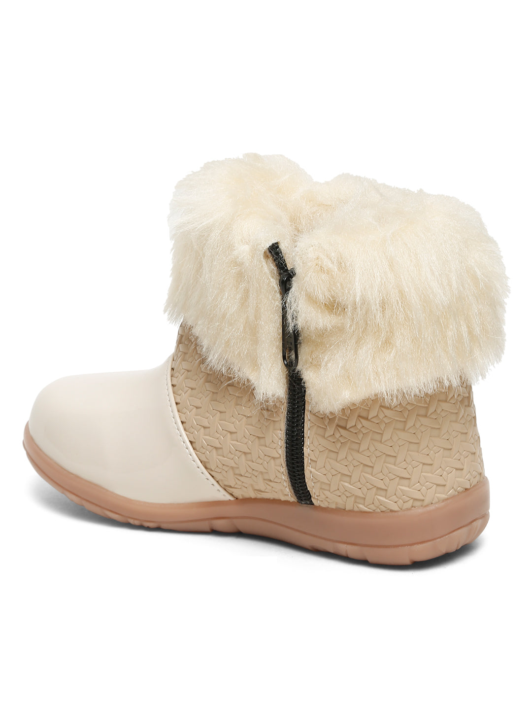 Tiny Bugs Girls Party Wear Embellished Fur Boots - Beige