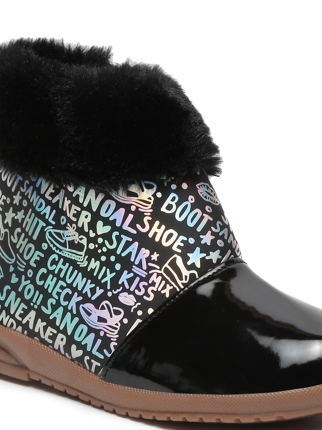 Tiny Bugs Girls Party Wear Fur Boots - Black