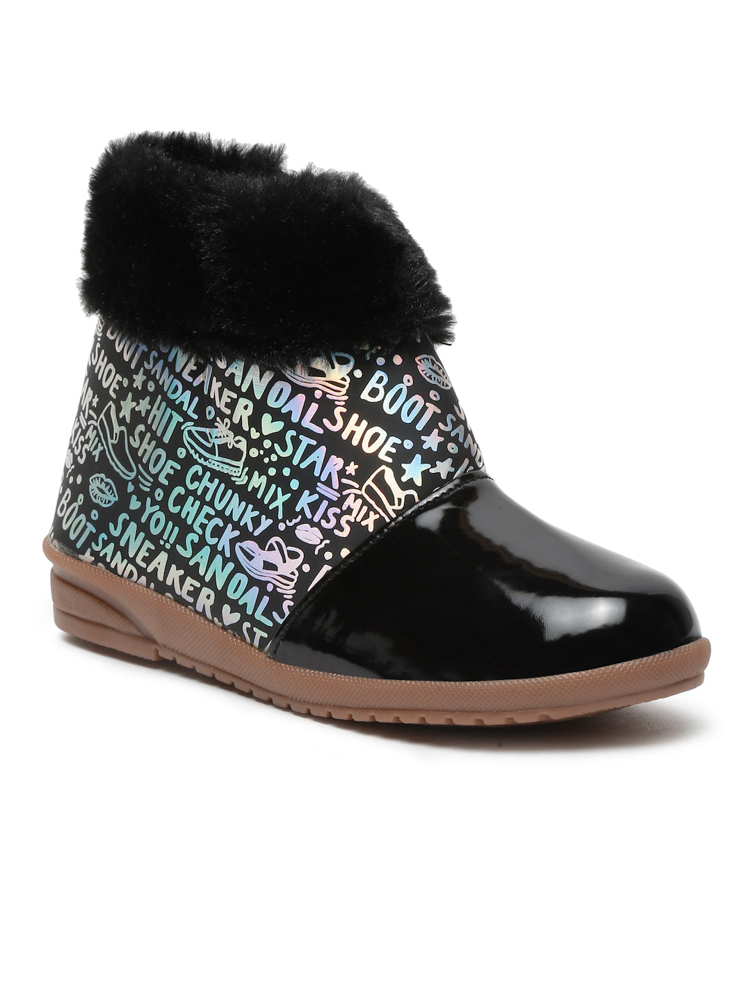 Tiny Bugs Girls Party Wear Fur Boots - Black
