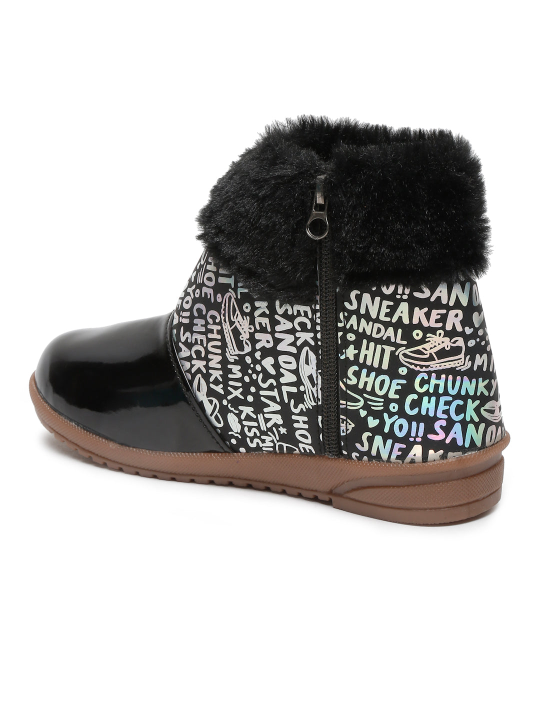 Tiny Bugs Girls Party Wear Fur Boots - Black