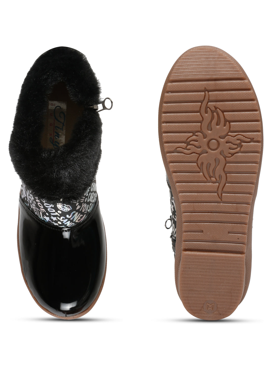 Tiny Bugs Girls Party Wear Fur Boots - Black