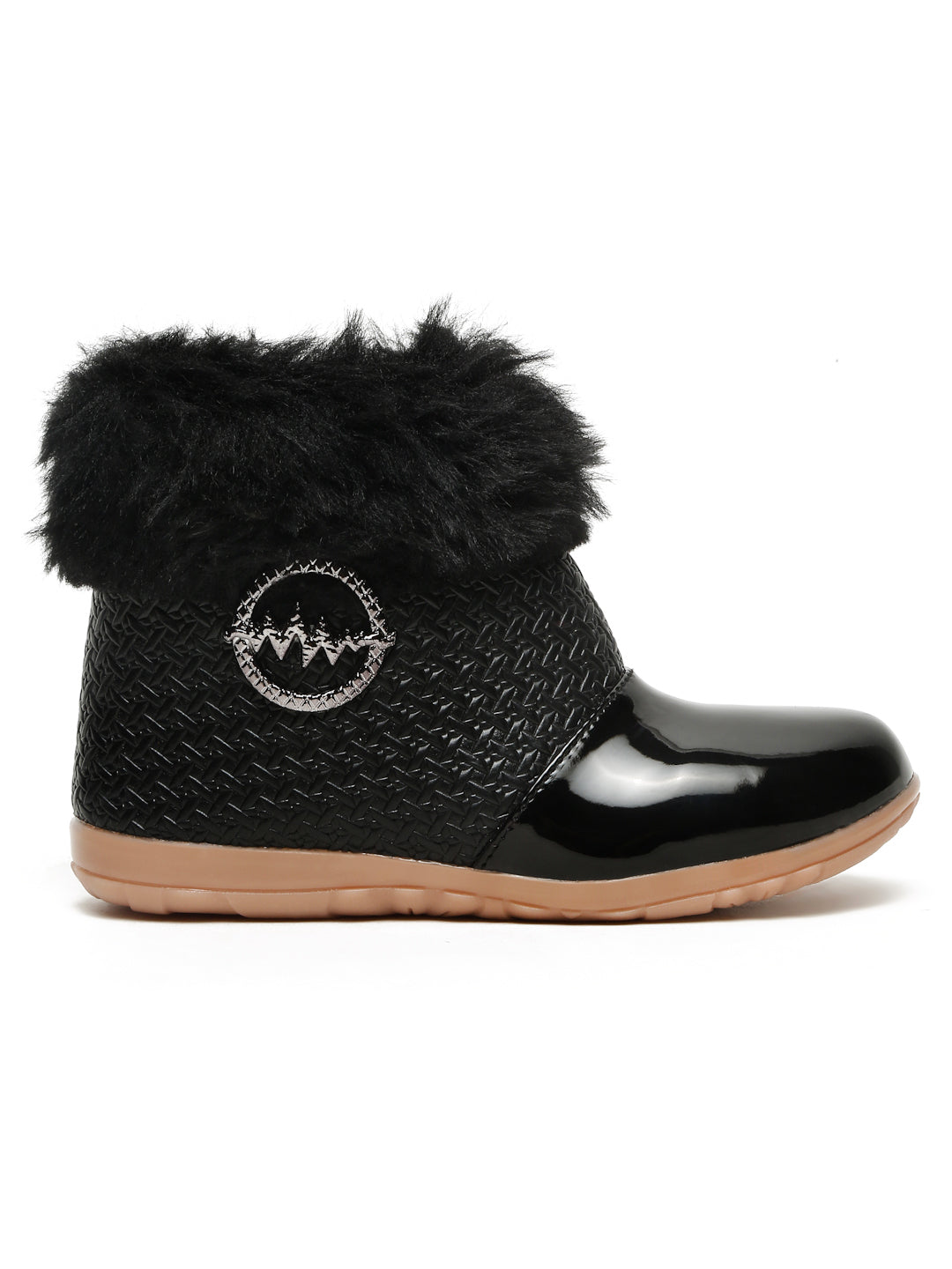 Tiny Bugs Girls Party Wear Embellished Fur Boots - Black