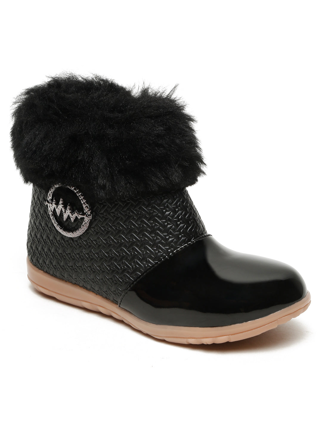 Tiny Bugs Girls Party Wear Embellished Fur Boots - Black